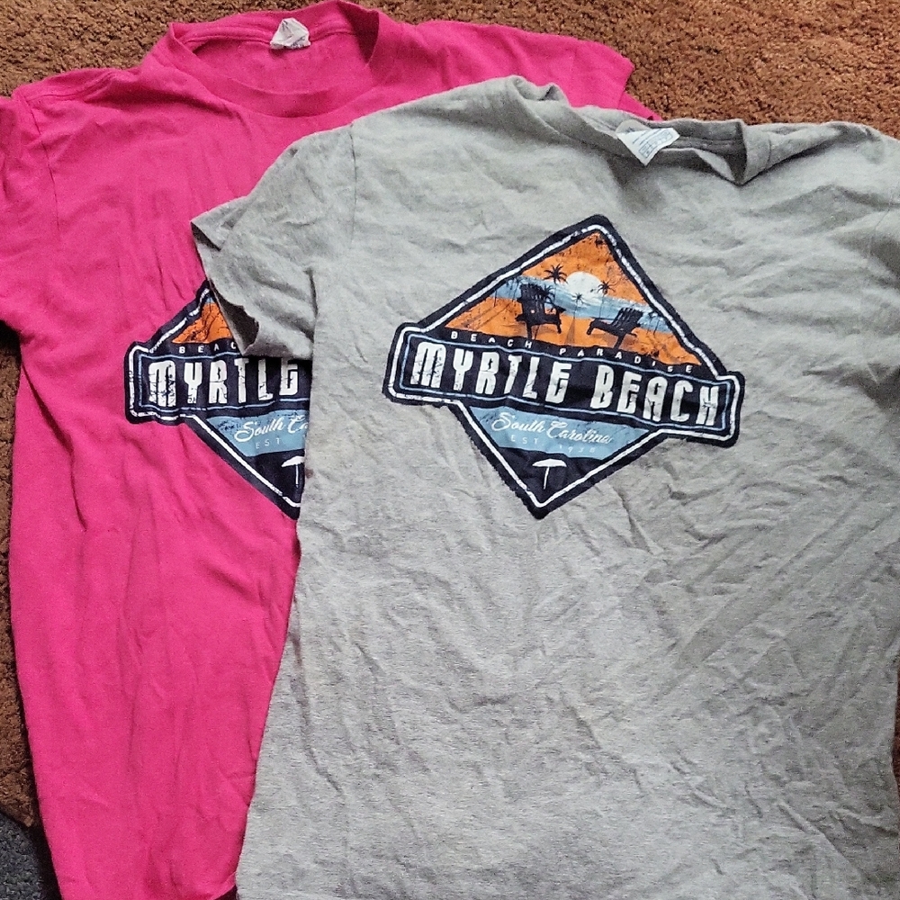 Myrtle Beach Graphic T-Shirts in Pink and Gray